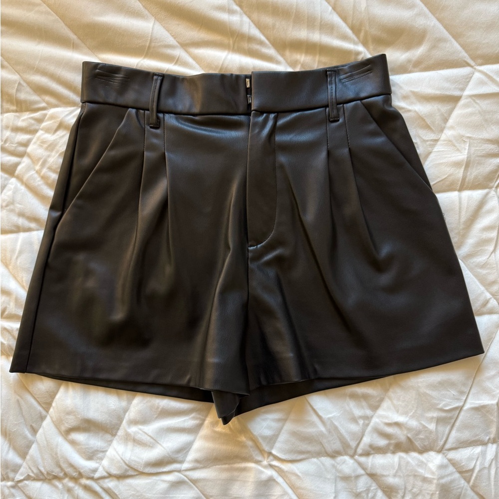 Zara High Waist Black Leather Material Women's Shorts - Size S